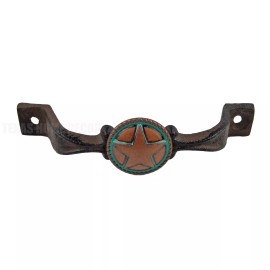 Handmade Rustic Turquoise Solid Copper Star Concho Door Handle Cast Iron Drawer Pull 6 in