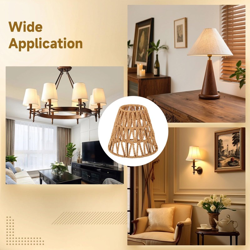 6 PCS E27 Rattan Lamp Shade,Bell Woven Wicker Lampshades Replacement,Paper