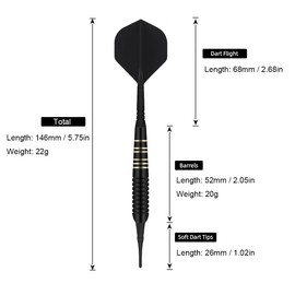 FOX SMILING Darts with Plastic Tip, Pack of 3, 22 g, 2BA Thread, with 2 in 1 Dart Flights with Shafts and Storage Box, 6 Flights, 6 PC Waves, 20 Plastic Tip for Electronic Dartboard