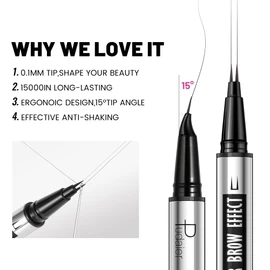 2-in-1 Dual Ended Microblading Eyebrow Pen & Eyebrow Brush, Waterproof 2-Fork-Tip & Precise Brush-Tip for Natural Hair-Like Brows, Perfect Eyebrows Make up,Last 24Hrs. (Chocolate)