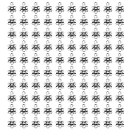 PPhtony Small Flower Charms Metal Vintage Pendant Charm Bead for Bracelet Earring Necklace Keychain Jewelry Making Cards Tags Crafting Supplies, 100PCS (Antique Silver)