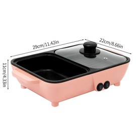 2-In-1 Electric Hot Pot with Grill, 1l Portable Non-Stick Pan - Dual Temperature Control, Smokeless Indoor Cooking, Perfect for Ramen, Soup, Frying, Shabu, Bbq Teppanyaki