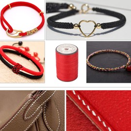 0.45mm Leather Waxed Thread Cord Polyester Thread for Leather DIY Project Necklace Bracelet Craft Making 160m/Roll(Red)