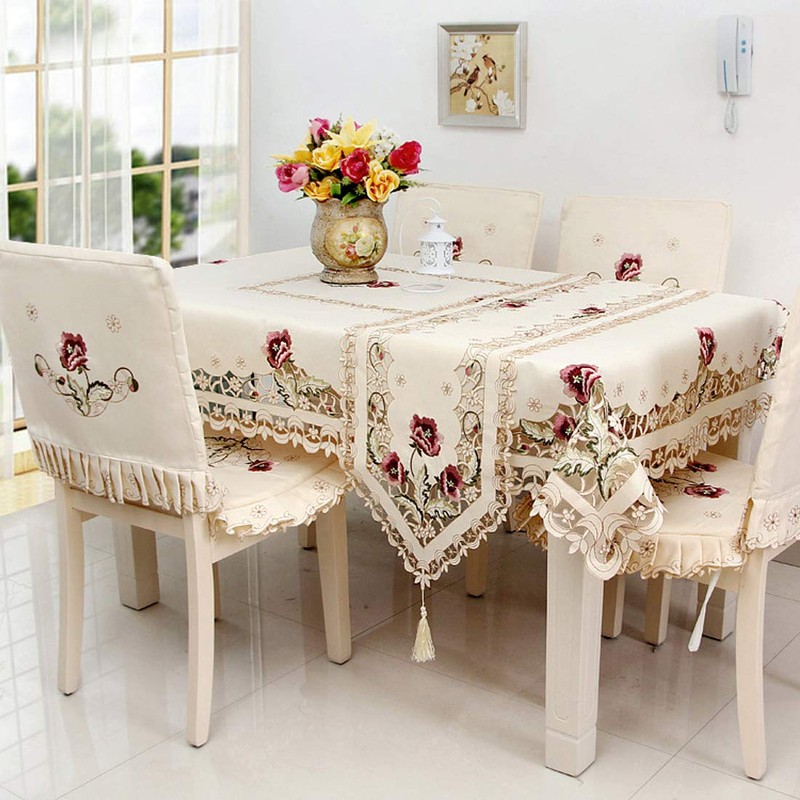 LeLehome Classic Flowers Embroidered Lace Table Runner 15" X 69"