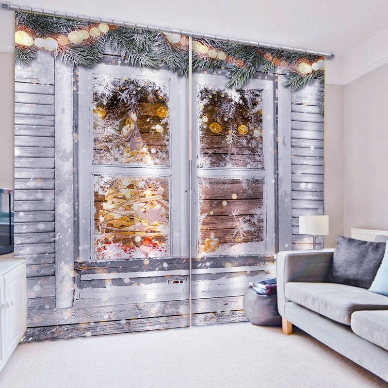 Waterproof Christmas Curtain Window Decorations Christmas Ornaments Home Living Room