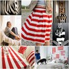 RED White Striped Fabric - Sofia Stripes Curtain Upholstery Material