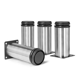 Masendelk 5 Inch Metal Furniture Legs Stainless Steel Adjustable Legs Silver Metal Legs Round Cabinet Legs for Coffee Table Cabinet Desk Sofa Shelves, Pack of 4