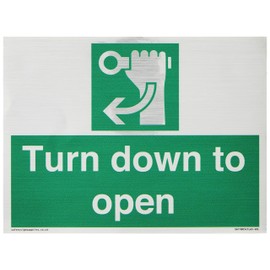 Viking Signs Turn down to open Sign - 200x150mm - A5L, Green/White