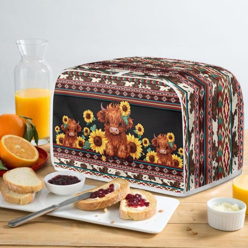 Lotusorchid Highland Cow Print Toaster Cover - 4 Slice, Washable,