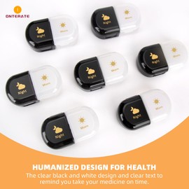 ONTERATE Wöchentlicher Pillen Organizer, AM PM Pillen Organizer 7 Tage 2 Mal am Tag, 14 Tage Abnehmbare Pillenhülle, Feuchtigkeitsbeständig, Große Reise Pillenbox für Vitamine, Fischöle (Schwarz+Weiß)