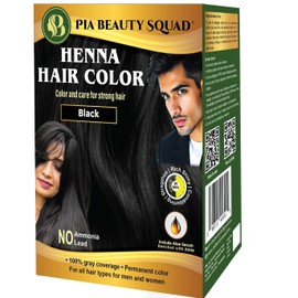 PIA Beauty Henna Hair Color Kit – Black – 30 Minute Ayurvedic Hair Dye with Serum – 100% Grey Coverage |Color mix+ Shine Serum | For Men & Women (Black, 50)
