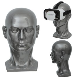 VEELTRAS Male Mannequin Head PVC Professional Head Model Display for Wigs Hat Mask Scarf Sunglasses with Mount Hole (Bright Grey)