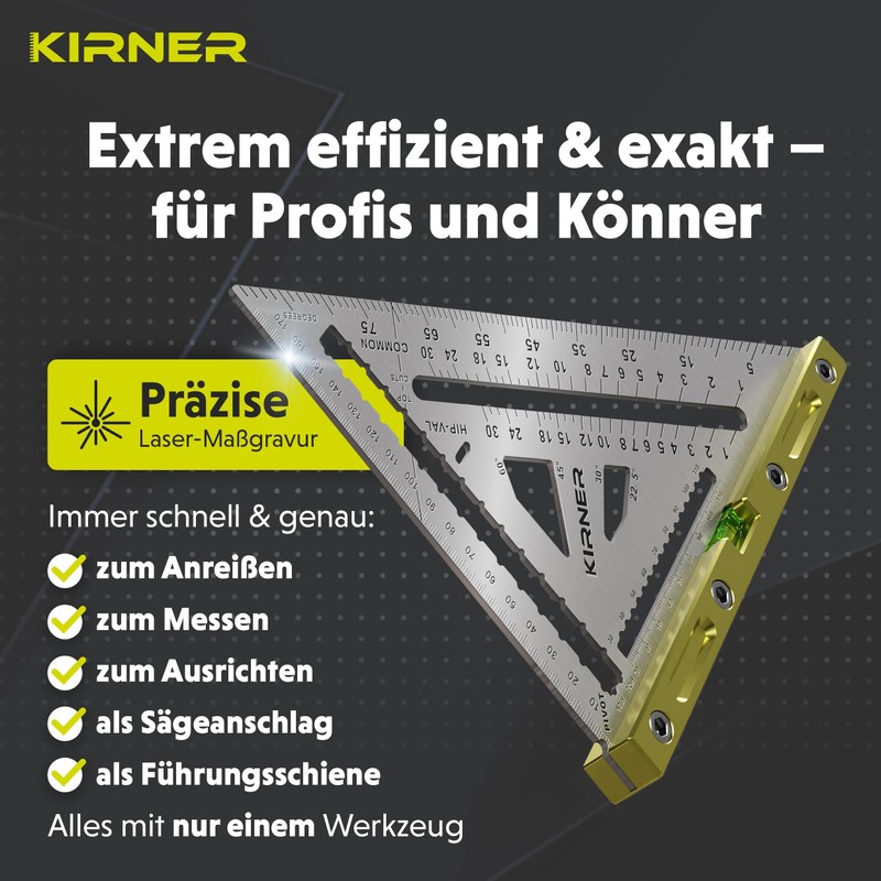KIRNER Carpenter's Square 180 mm - Precise Stainless Steel Metal