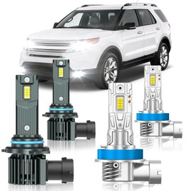 ZSTOPCL Fit for Ford Explorer 2011-2015 Light Bulbs, High/Low Beam Fog Light Bulbs Combo, 800% Brightness, 6000K Cool White, Plug and Play, Pack of 4