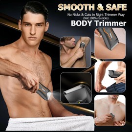 ENSSU Body Hair Trimmer, Pubic Groin Hair Trimmer with Safe Blade, Cordless Ball Shaver Men w/Light & Charging Dock, Waterproof Body Groomer, LED Display & 1H Quick Charge, Orange