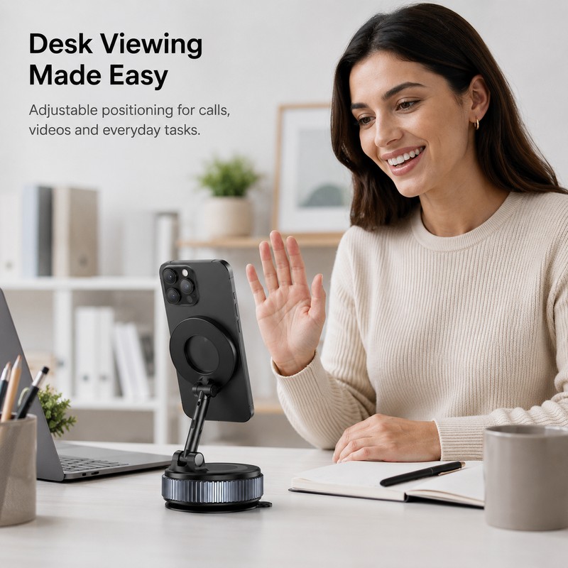 Foldable Magnetic Phone Holder with Suction Base – 360° Adjustable