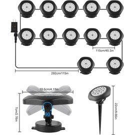 CREPOW RGB Underwater Pond Lights, Super Bright 18 LED Submersible Fountain Lights Color Changing Spotlights, Bluetooth APP Control IP68 Waterproof for Fish Aquarium Tank Garden Yard Pool(Set of 12)