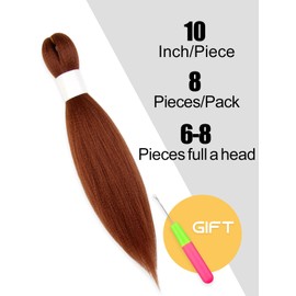KAVSORAPI Ginger Braiding Hair 10 Inch Pre Stretched Hair Short Straight Crochet Braids Yaki Texture Synthetic Fiber 8 Packs (350#/Ginger Red)