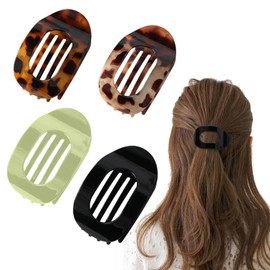 4 PCS Flat Hair Clips, Strong Hold French Barrettes for Women & Girls, Comfortable Round Lay Down Hair Claw Clips for Thick/Thin Hair, Driving, Lying & More (A Style)