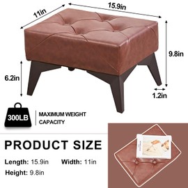 Cpintltr Small Footstool Ottoman, Leather Soft Footrest Ottoman with Iron Legs, Sofa Footrest Extra Seating for Living Room Entryway Bedroom Coffee