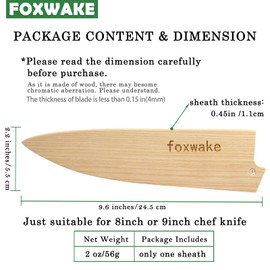 Foxwake Chef Knife Edge Guard, 8 Inch Wood Knife Sleeve, Knife Cover, Knife Sheath, Knife Blade Case with Pin, Single Knife Holder Fit for Gyuto Chef & Santoku Knife