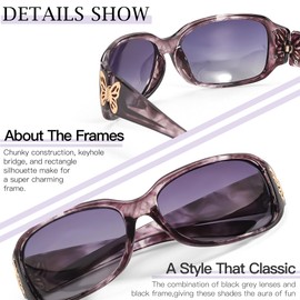 SIPHEW Polarized Sunglasses for Women Oversized Retro Wrap Around Frame w Butterfly Decoration UV Protection Sunglasses