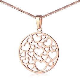 MATERIA by Matthias Wagner Round Heart Pendant Silver 925 Rose Gold Plated with Chain, Sterling Silver