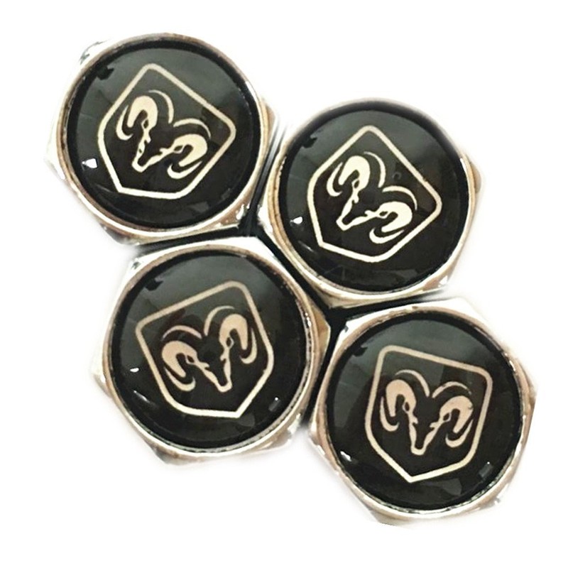 Dodge Ram Black Logo Chrome Tire Stem Valve Caps