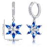 S925 Sterling Silver Blue Cubic Zirconia Snowflake Dangle Hoop Earrings