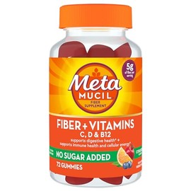 Metamucil Fiber Suplement 72 Gummies, Fiber + Vitamins C,D & B12 no Sugar Added, Support Digestive healt + Support Immune Health, Citrus Berry Flavor.