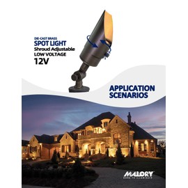MALORY Brass Landscape Spotlight 1-Pack with MR16 Bulb Kit(S04), Low Voltage 12V AC/DC Shroud Adjustable Outside Yard Lighting,PVC Ground Stake and Wire Connector Included, 5W 2700K Warm White
