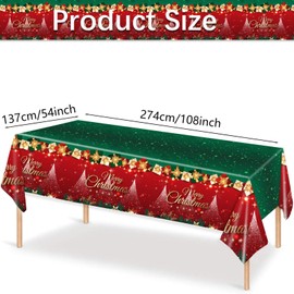 Xinvery Merry Christmas Tablecloth,Christmas Party Tablecloth Green Red Table Cover Plastic Rectangular Tablecloth Winter Holiday New Year Xmas Christmas Party Decoration 137 x 274cm
