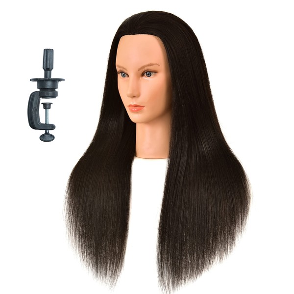 Bellrino 20 - 22 " 50% Human Hair and 50% Soft Fiber Hair Cosmetology Mannequin Manikin Training Head with Synthetic Fiber - (8630A10))