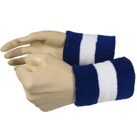 COUVER Terry Cloth 2 Colors Stripes Terry Striped Wristbands Wrist Sweatband for Any Sports, Blue/White/Blue, 1 Pair