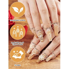 20PCS Nail Rings, EBANKU Adjustable Nail Rings Reusable Detachable Women Gift Ring Set with Adhesive Nail Tabs for Acrylic Nail Art Decoration - Gold