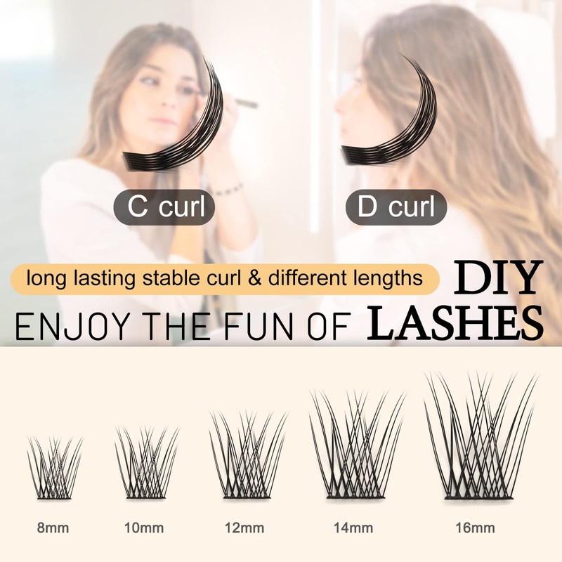 QUEWEL Individual Eyelashes, Individual Eyelash Clusters, Lashes, Natural C Curl,
