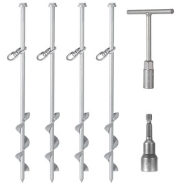 Lauyeboho 15”Dual-Use Groud Anchors(4 pcs) with Power Nut Drive and T-handle Hex Wrench ，Easy to Use with Drill or by Manual for Swing Sets,Sheds