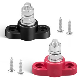 RED WOLF 12V 250A Power Distribution Block 5/16" Single Stud Busbar M8 Terminal Bus Bar 12 Volt DC Battery Junction Post for Auto Boat Marine Solar System Positive and Negative (2PC)
