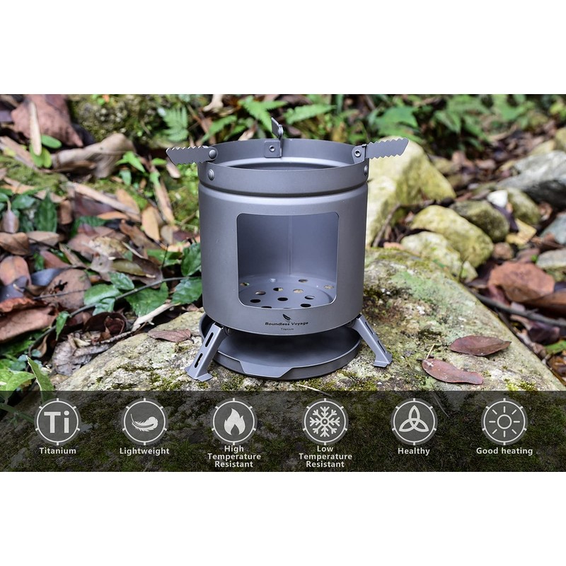 Boundless Voyage Outdoor Camping Titanium Wood Stove With Foldable Stands