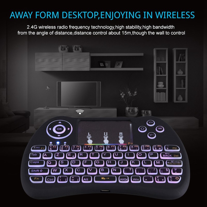 2.4GHz Wireless Mini Remote Control Keyboard Colorful backlit with Rechargeable