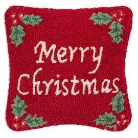 Chandler 4 Corners Artist-Designed Merry Christmas Hand-Hooked Wool Decorative Throw Pillow (14 in x 14 in) Christmas Pillow for Couches & Beds - Easy Care & Low Maintenance - Holiday Home Décor