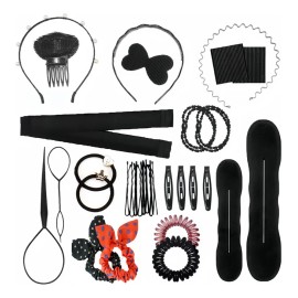 Kit Shaper Cabello Diadema Scrunchies Ligas Tiara Accesorios Negro 33pcs