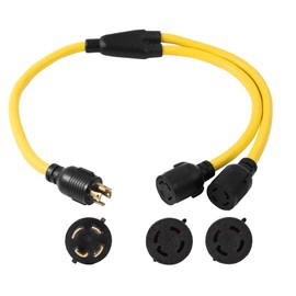 ONETAK NEMA L14-30P to 2 Outlet Port L14-30R Y Splitter Twist Lock 10 AWG 120V/240V 30 Amp 4 Prong Male Plug Female Receptacle Generator Power Cord Adapter