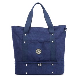 KEEPOP Women Tote Shoulder Handbags Large Waterproof Nylon Travel Gym Bag Weekender Bag Drak Blue