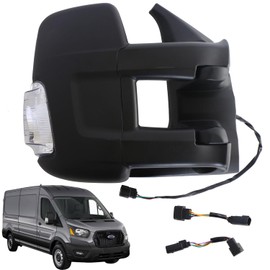Marretoo Passenger Right Side Door Mirror replacement for 2015-2025 Ford Transit 150 250 350 350 HD Cargo Van 6 pins Power Glass,Heated,Signal Light Textured Black Extended Long Arm FO1321630