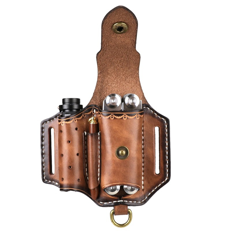 Tourbon Men's EDC Leather Pouch for Belt Multitool Sheath Folding