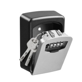 Holdfiturn Wall Mounted Key Safe Combination Lock Box with 12-Digit Code Secure Outdoor Key Box Waterproof for House Business Garage and More Black and Grey (4-bit, Grey)