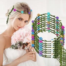 STCRERAG Pack of 9 Flower Wreath Headpiece Multicoloured Flower Headpiece Colourful Hair Flower Ribbon Women's Hair Wreath Wedding Adjustable 9 Colours Flower Crown for Wedding, Bridal Shower,