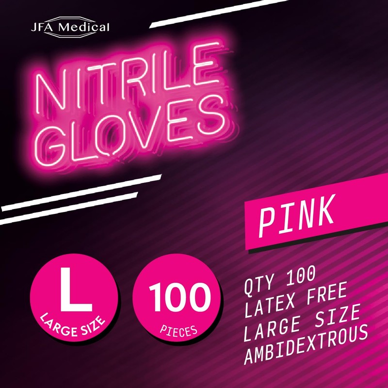JFA Medical Large Size Disposable Powder Free Pink Nitrile Gloves
