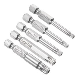 CoCud Magnetic Star 7 Point Bits, TT20-TT45 Head 1/4" Hex Shank 2" Length, S2 Steel 7 Point Tamper Proof Torx Screwdriver Bits - (Applications: for Electric Screwdrivers), 5-Pieces